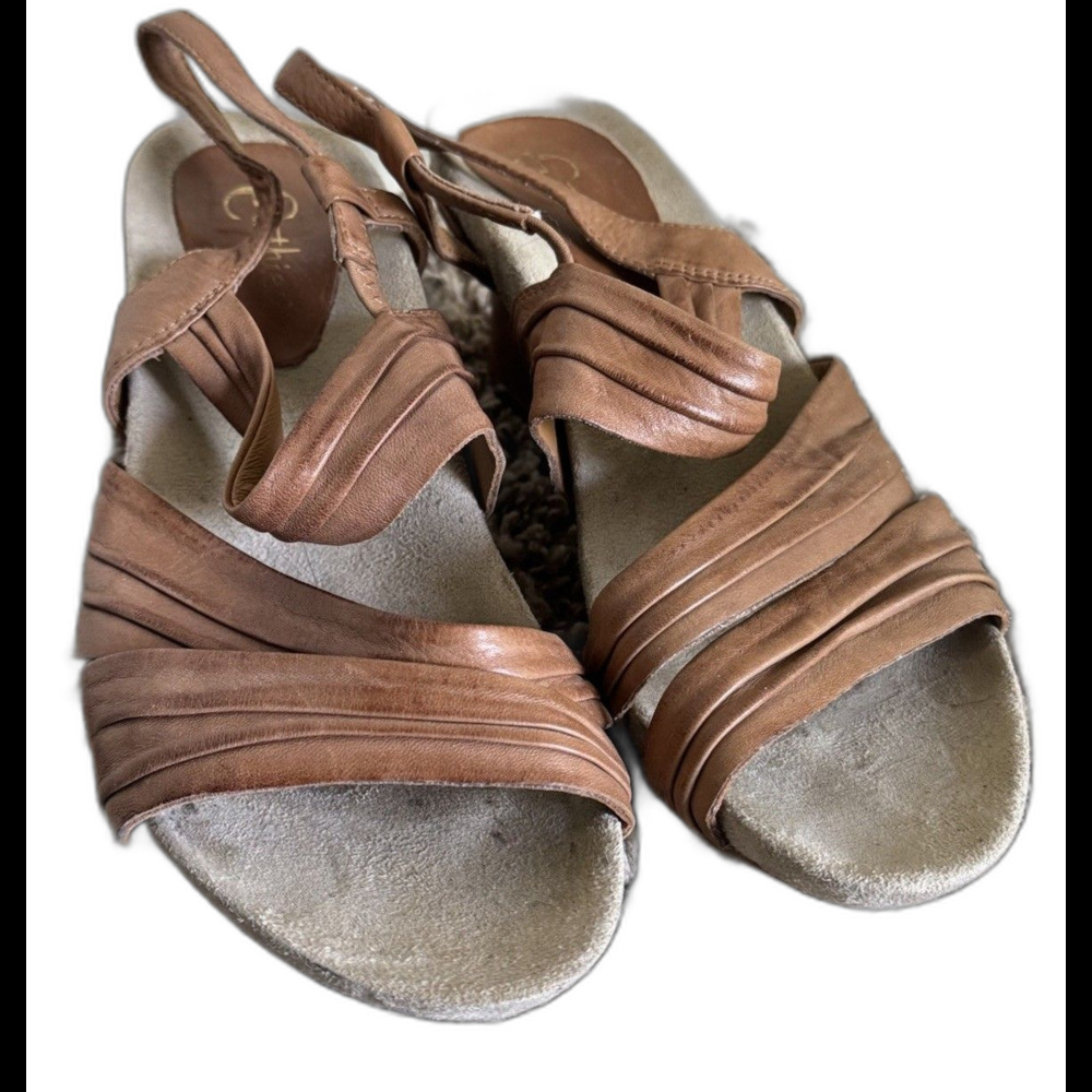 EARTH Wellspring US 9B Acorn leather Sandals Chunky Heels